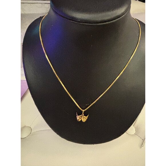 Vintage Comedy Tragedy Mask Theater Pendant Necklace 925 Sterling Silver Italy - Picture 4 of 12